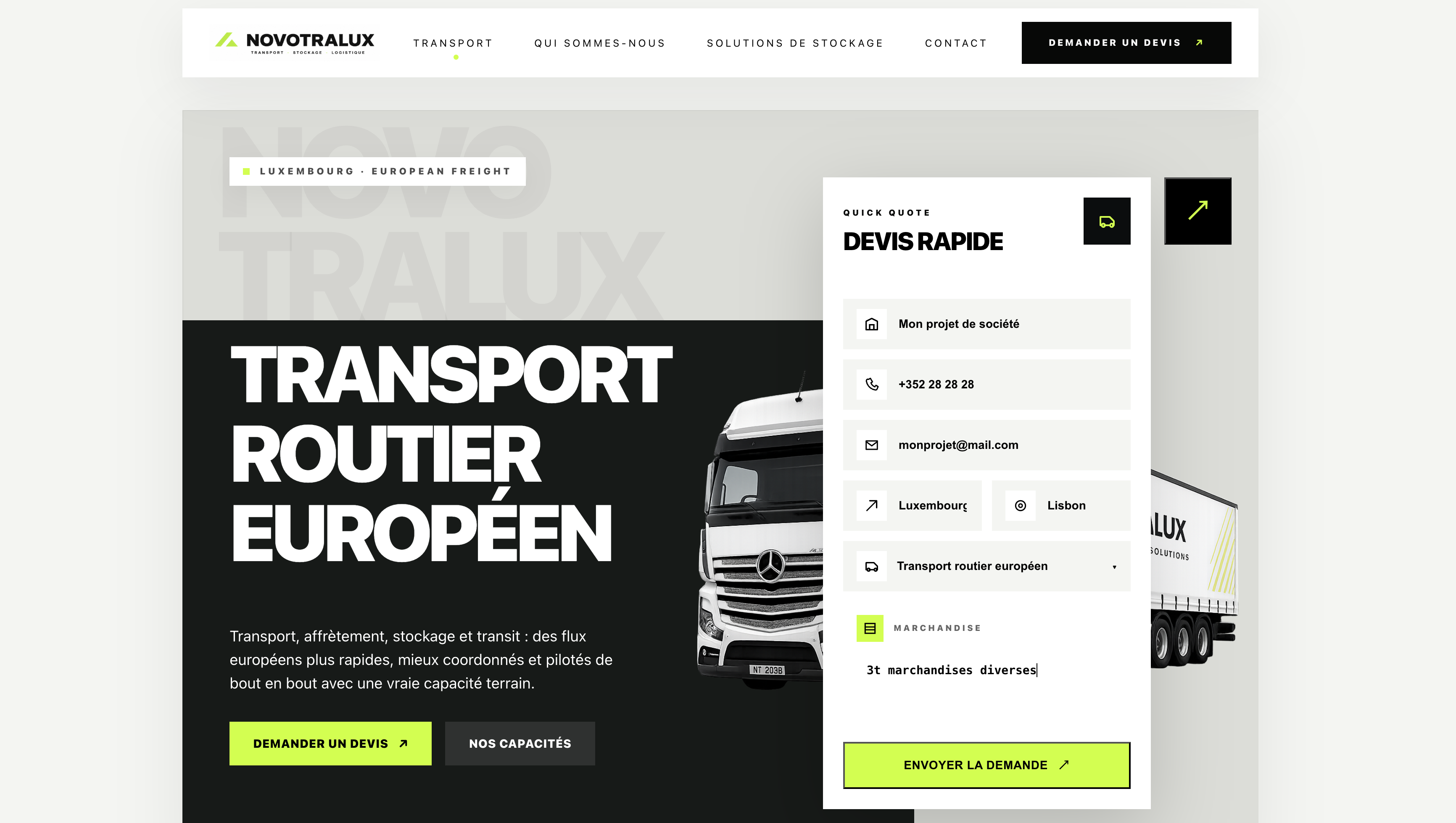 Site transport et logistique Novotralux